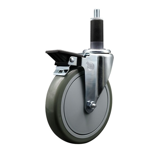 6'' Gray Poly Swivel 1-1/8'' Expanding Stem Caster with Brake